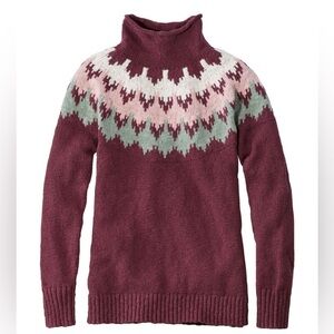 LL Bean Rollneck 100% Cotton Fair Isle Sweater, Size Small